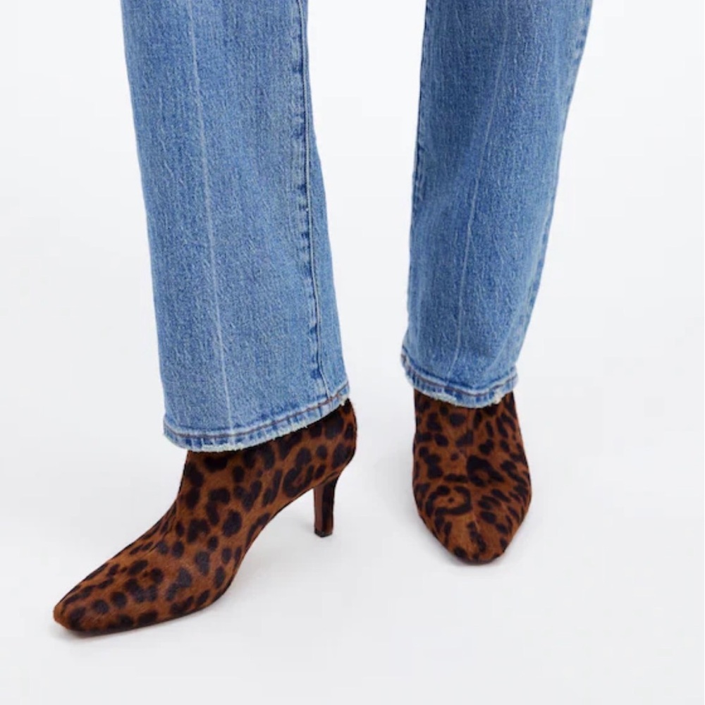 Madewell Dimes Leopard Print Pointed Toe Kitten Heel Booties